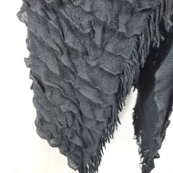 Colleen Lopez Black Knitted Poncho Fringe Bottom Batwing Cape One Size Missy - Picture 7 of 7